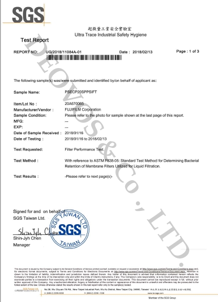 Bacterial Retention Testing (ASTM F838-05)